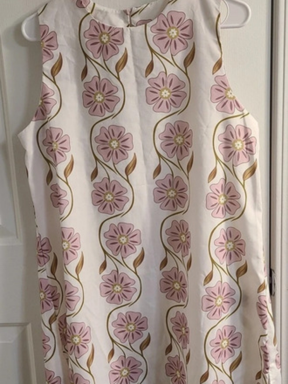 Floral Shift Mini Dress Pink White Size Large Sleeveless Retro Vibe